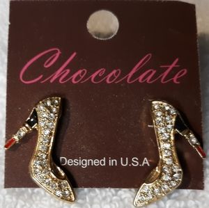 High heel bling lipstick heel pierced earrings